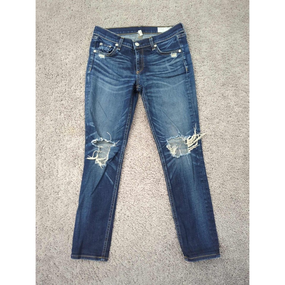Rag & Bone Jeans Womens 24 Blue Low Rise Skinny Distressed Ankle Casual